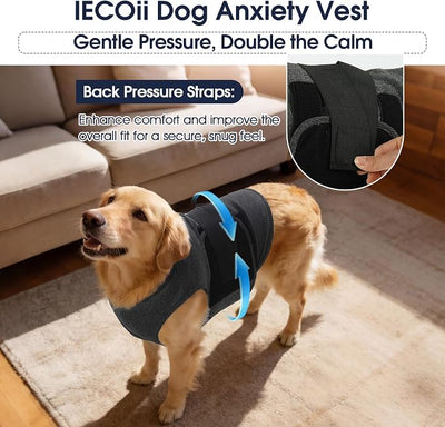 IECOii Dog Anxiety Vest for Small Dogs, Pressure Wrap, Dark Gray, Size S | Dual-Pressure Design Helps Dogs Feel Secure During Fireworks, Thunderstorms, Travel and Other Stressful Situations