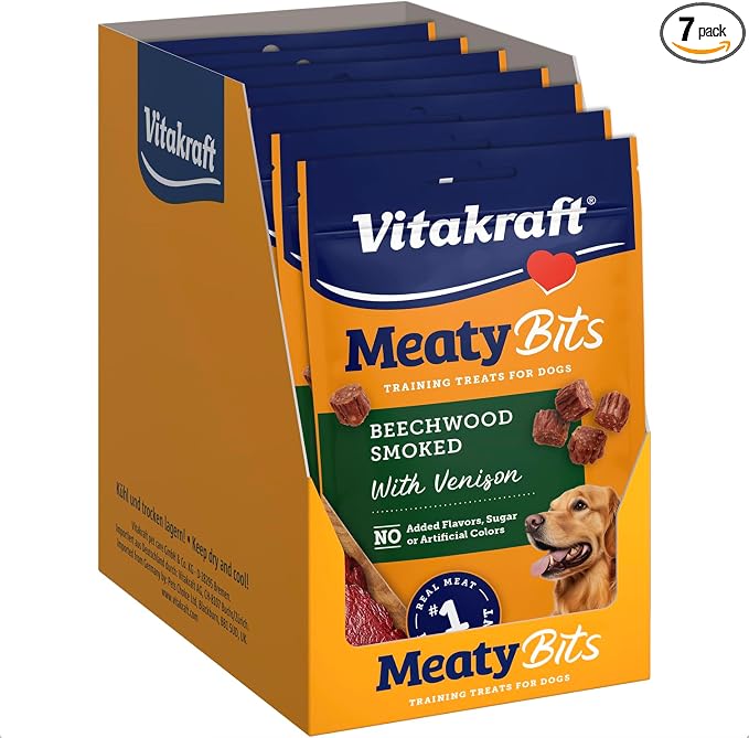 Vitakraft MeatyBits Venison, Training Treats for Dogs, Naturally Smoked, Real Meat #1 Ingredient, No Added Sugar, No Artificial Flavors or Colors, Soft Dog Treats, Bag, 2.2 oz, 7 Count