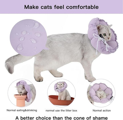 H HIDREAM Soft Cat Cone Collar， Cute Adjustable Cat Recovery Collar，Elizabethan e Collar that can Protect Head and Foot Wounds，Purple Flower All-Season Style