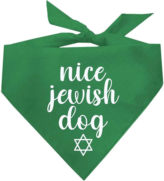Nice Jewish Dog Bandana | 100% Cotton | Made in USA | Passover | Hanukkah | Yom Kippur | Rosh Hashanah | Jewish Celebration | Bar & Bat Mitzvah | Green, X-Small (930)