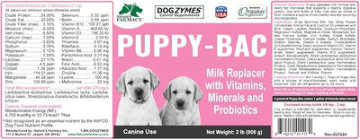 Dogzymes Puppy-Bac Milk Replacer formulated with The Proper ratios of Protein, Fat and nutrients for Growing Puppies (4 Pound)