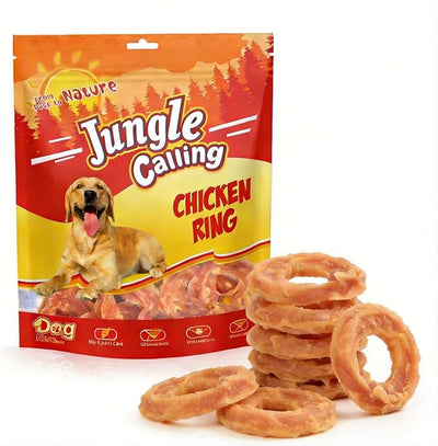 Jungle Calling Chicken Rings Dog Treats for Small Medium Large Dogs, Slow Roasted Chicken Jerky, Rawhide Free Dog Chews, High Protein Training Treats, Hip and Joint Health with Glucosamine, 10.6 oz