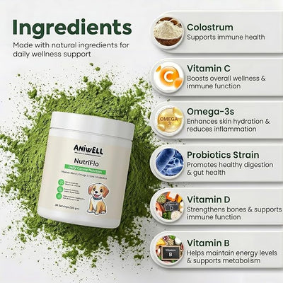 NutriFlo Dog Vitamins & Supplements – 10-in-1 Dog Multivitamin for Gut Health, Hip & Joint, Immune Support, Skin & Coat, Dental Health & Longevity | Daily Dog Supplement for All Breeds (Pack of 3)