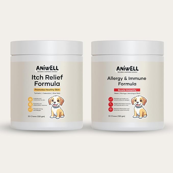 Itch & Allergy Combo for Dogs | Itch Relief Chews + Immune Support | Borage Oil, Vitamin E, Krill Oil | Seasonal Allergy Dog Supplement