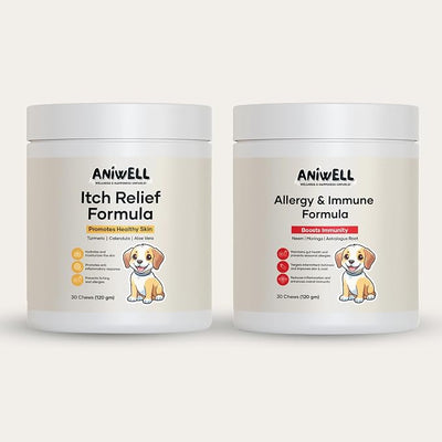 Itch & Allergy Combo for Dogs | Itch Relief Chews + Immune Support | Borage Oil, Vitamin E, Krill Oil | Seasonal Allergy Dog Supplement
