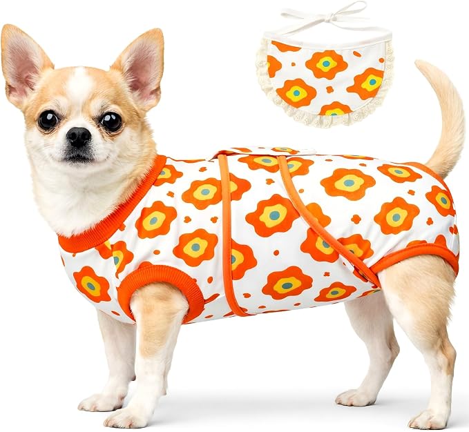 Soft Recovery Suit for Female/Male Dog Cat Puppy After Spay/Neuter, Comfortable Bonus Bandana Included, E-Collar Cone Alternative Anti Licking Wounds, Dogs Full Body Onesie, Pet Onesies Bodysuit, XS