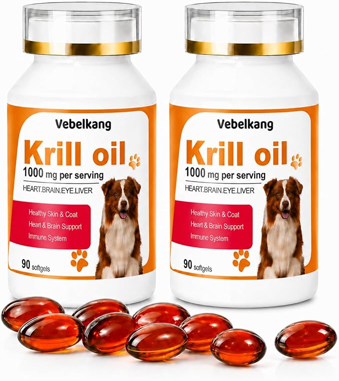 Krill Oil Omega 3 Supplement for Dogs, Allergy & Itch Relief, Skin and Coat Support for Shedding, Softgels for Joint Health with EPA DHA & Astaxanthin, 180 Count