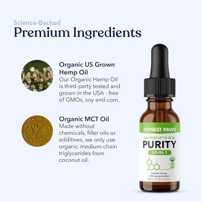 Honest Paws Hemp Oil for Dogs - Natural Hemp Seed Oil Calming Purity Drops for Dogs - Rich in Omega 3 6 9 to Promote Healthy Bones, Joint Support, Relaxation, Managing Normal Stress - Made in The USA