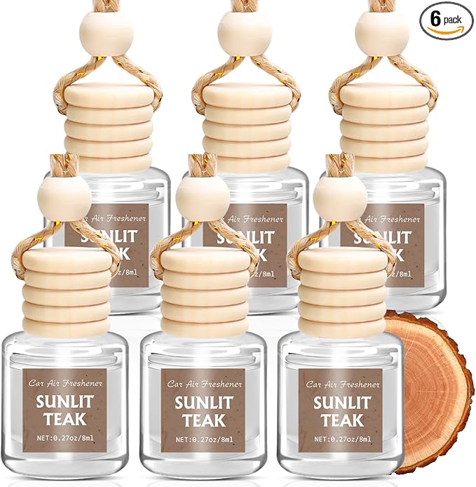 AROIC 6 Pack Car Air Freshener, Mahogany Premium Woody Car Air Freshener Diffuser Fragrance, Hanging Essential Oil Diffuser for Interior Decor, Long Lasting Car Accessories Unisex (Sunlit Teak Scent)