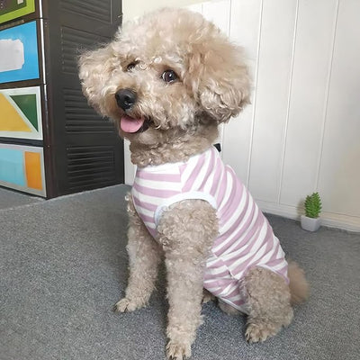 Dog's Recovery Suit Post Surgery Shirt for Puppy, Small Dog Surgical Recovery Suit for Female Male Dogs, Dog Onesie Protect Surgical Wound(Purple White Stripe-XXS)