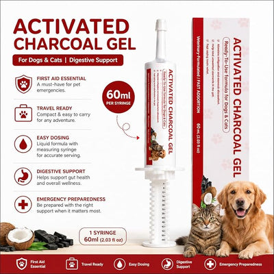 Activated Charcoal for Dogs & Cats, Dog First Aid Kit Essential, 2-Pack Emergency Liquid Charcoal Toxins for Travel & Outdoor, Ingestion & Digestive Support,120ml