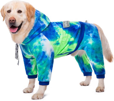 Dog Hoodies Winter Coat for Large Medium Dogs, Pullover 6 Legs Warm Coat Hooded Sweatshirt, Fleece Hoodie for Cold Weather (Bandhnu Green, 4X-Large)