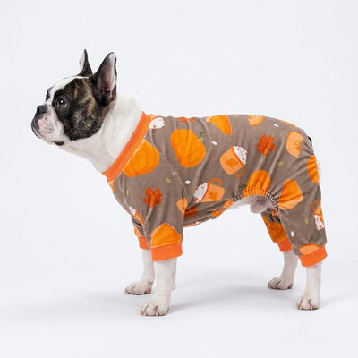 Fitwarm Pumpkin Dog Pajamas, Thanksgiving Outfit for Small Dogs Boy Girl, Pet Onesie, Brown, Orange, Large