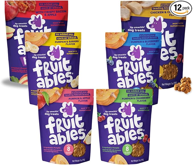 Fruitables Pumpkin Dog Treats, 7oz, Crunch Variety 12-Pack