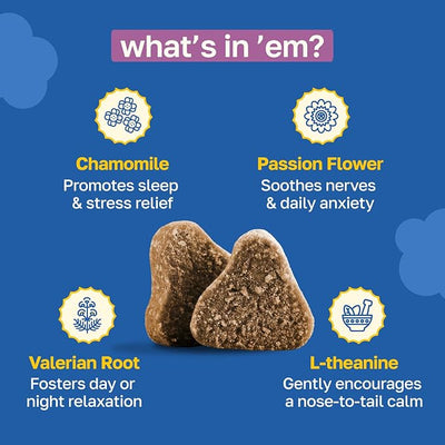 Happy Paws Calming Chews for Dogs, Relaxation & Anxiety Support for All Breeds & Ages, Dog Sleep Aid with L Theanine & Chamomile, Vegan Peanut Butter Flavor, Organic, Non GMO, 200 Soft Chews
