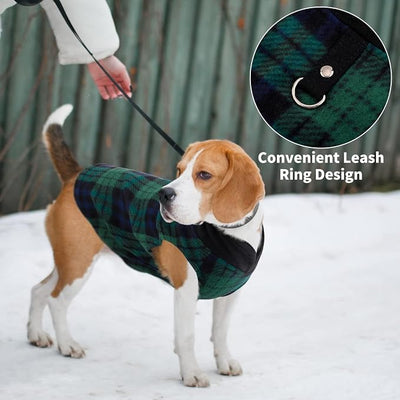6 Pieces Warm Fleece Vest With Leash Ring - Dog Sweatshirt Winter Pet Clothes Plaid Pullover for Puppy Small Dogs Cat, Medium