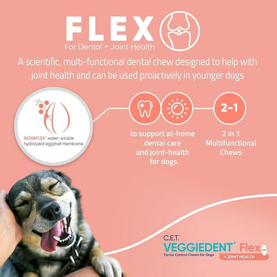 Virbac C.E.T.® VEGGIEDENT® Flex Tartar Control Chews for Dogs - Multifunctional to Support Joint Health, VOHC Approved - Small 11-22lbs