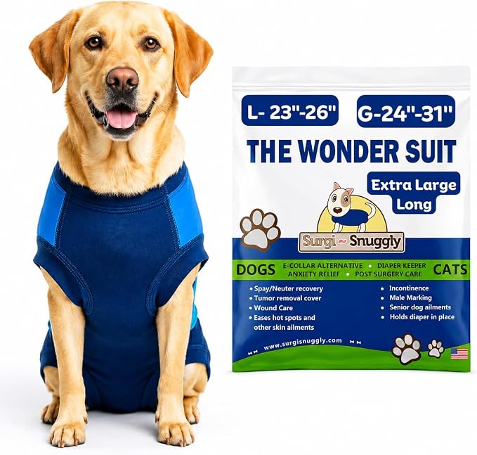 Surgi Snuggly Dog Surgery Recovery Suit – Dog Onesie for Post Surgery Recovery, Female Spay & Male Neuter – Surgical Suit for Dogs, E-Collar Cone Alternative, Double Blue - XL Long - 23" - 26" (EC)
