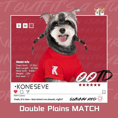 Koneseve Dog Shirt Soft Clothes Stretchy Tee for Medium Large Dogs 2-Pack Sunny Red & Smoky Blue 5XL