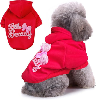Jecikelon Print Dog Hoodies for Small Dogs with Bow, Soft Fleece Puppy Clothes for Pet Cat, Warm Winter Outfits Cold Weather Coats, Cute Sweatshirt Puppies Costume (XX-Small, Y01-Red)