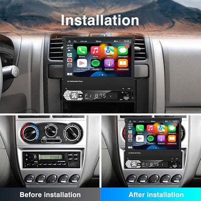 Single Din Carplay Android-Auto-Car-Radio 7-inch Flip Out Touchscreen | Type-C&USB Bluetooth Backup Camera FM/RDS MP5 Player 【Manual screen】