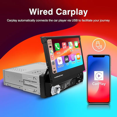 Single-Din-Touchscreen-Radio,Carplay&Android Auto,Car Stereo Backup Camera | Bluetooth/FM/RDS Radio/Type-C/USB/SD/MP4/MP5 Player EZoneTronics