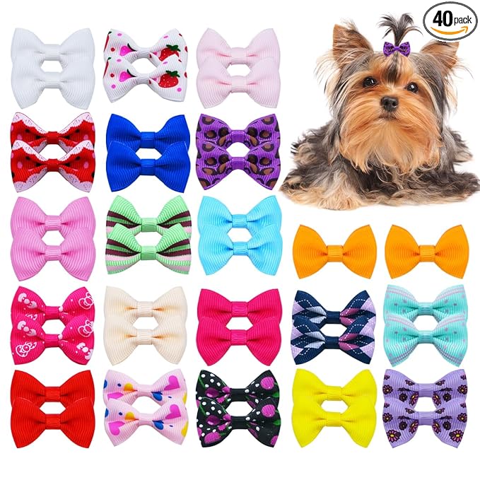 40PCS Dog Hair Bows with Clips 1.5Inch Girl Small Dog Apparel Accessories for Pet Puppy Cat Kitten Rabbit Hair Bows Clips