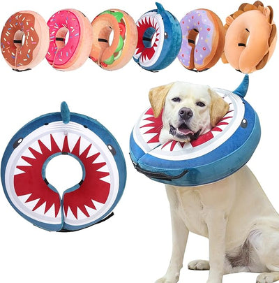 BEAUTYZOO Dog Cone Alternative After Surgery for Large Medium Small Dogs, Soft Inflatable Cone Collar for Dogs Cats, Neck Donut E Collar Dog Recovery Collar to Stop Licking, Shark Blue, XL