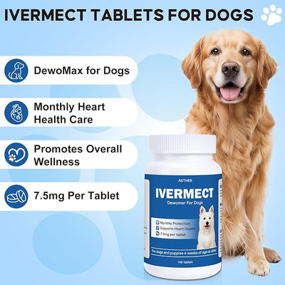 Ivermect Tablets for Dogs, Monthly Dog Wellness Supplement, Heart Health Support for Dogs, Easy to Give Formula, Supports Vitality & Internal Balance, 100 Tablets