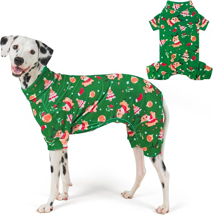 KYEESE Dog Christmas Pajamas, Turtleneck Dog Pajamas for Large Dogs, Soft Velvet Holiday Pet Onesie with 4 Legs, Cozy Warm Pet Sleepwear Doggie Jammies, Cute Winter Festive Doggie Outfit, 3XL