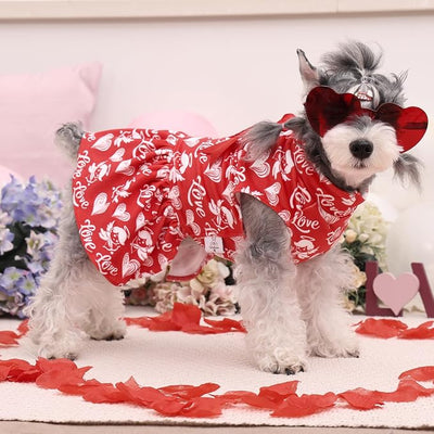 CuteBone Turtleneck Dog Velvet Dress Valentine's Day Puppy Skirt Costume Pet Clothes Cat Apparel with Bow Hair Rope for Small Dogs CVD19XS