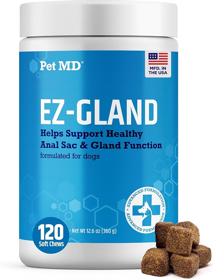 Pet MD EZ Gland - Dog Anal Gland Chews with Pumpkin and Fiber for Dogs for Digestive Support, Constipation Relief, and Stool Firmer - 120 ct Soft Chews