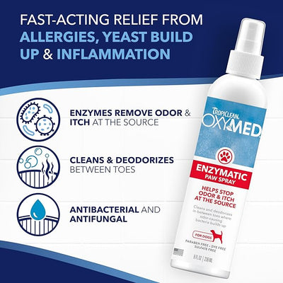 TropiClean OxyMed Enzymatic Paw Odor and Itch Spray, 8 oz
