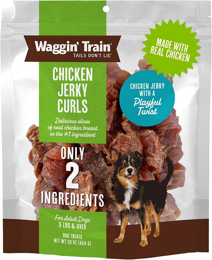 Waggin' Train Chicken Jerky Curls Dog Treats, Made with 100% Real Chicken Breasts, Only Two All-Natural Ingredients, Great High Protein Dog Treat, Easily Digestible for Big or Small Dogs, 16 oz. Pouch