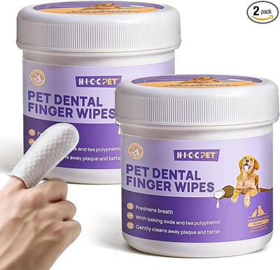 HICC PET Teeth Cleaning Wipes for Dogs & Cats, Vet-Recommended Remove Bad Breath & Plaque & Tartar Buildup Dog Finger Toothbrush Wipes, Dog Tooth Brushing Kit Remove Stain & Gum Care for Small Animal