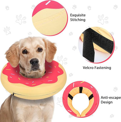 MIDOG Soft Inflatable Dog Cone, Donut E-Collar Alternative for After Surgery, Prevents Licking, Allowing Normal Eating & Vision, Comfortable Recovery Collar for Small Medium Large Dogs & Cats, Pink-XS