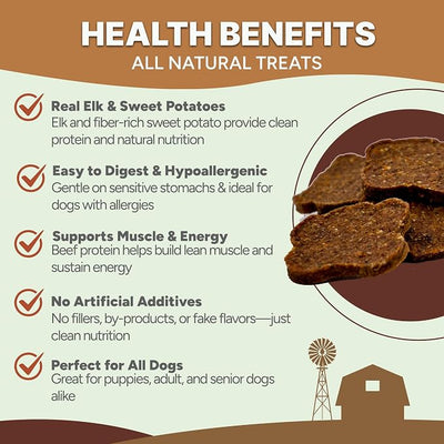 Gaines Family Farmstead Elk & Sweet Potato Fillets for Dogs – 6 oz Natural, High-Protein, Grain-Free, Limited Ingredient Soft Chews for Gut Health and Sensitive Stomachs, Made in USA