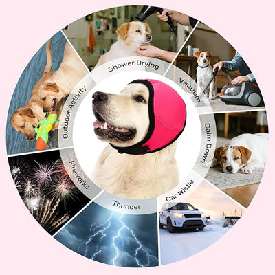 Dog Ear Muffs Noise Protection, Wraps Cover for Dogs Bath Grooming, Adjustable Dog Calming Hoodie Hematoma Anxiety Firework Thunder,Waterproof Dogs Shower Cap Drying Swimming Bathing (MP)