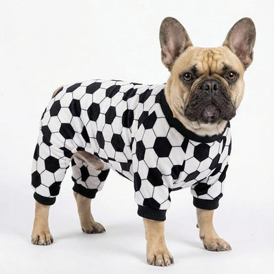 Fitwarm Soccer Dog Fleece Pajamas, Cozy Winter Clothes for Small Dogs Boy Girl, Funny Pet Clothes, Black, White, Large