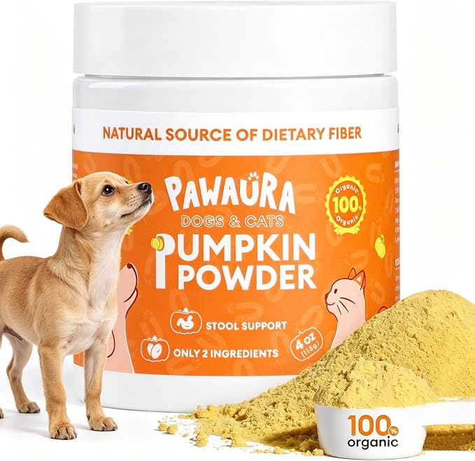 Pumpkin Powder for Dogs & Cats with 10% Apple Pectin, Natural Digestive Fiber Supplement, Fast Relief for Loose Stool, Diarrhea & Constipation, Hairball Support, Daily Pet Food Topper, 4oz