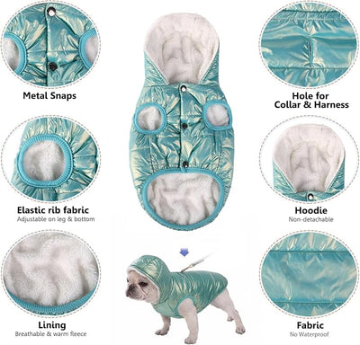 SAWMONG Waterproof Dog Winter Coat, Warm Fleece Lined Dog Jacket with Hood, Windproof Puppy Coat, Pet Apparel Vest Outdoor&Indoor Winter Activities(Mintgreen,L)