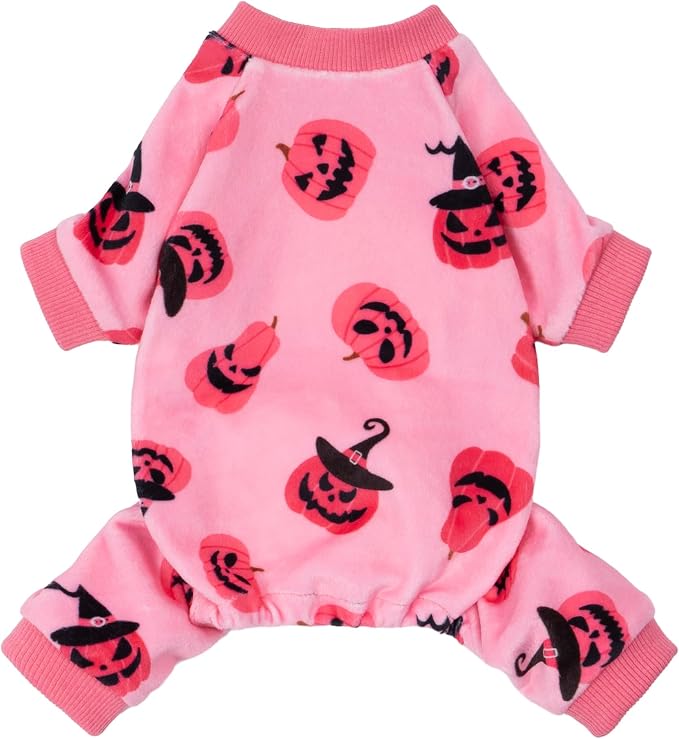 Fitwarm Halloween Jack O Lantern Dog Pajamas, Funny Costumes for Small Dogs Girl, Pet Outfit, Pink, Black, XS