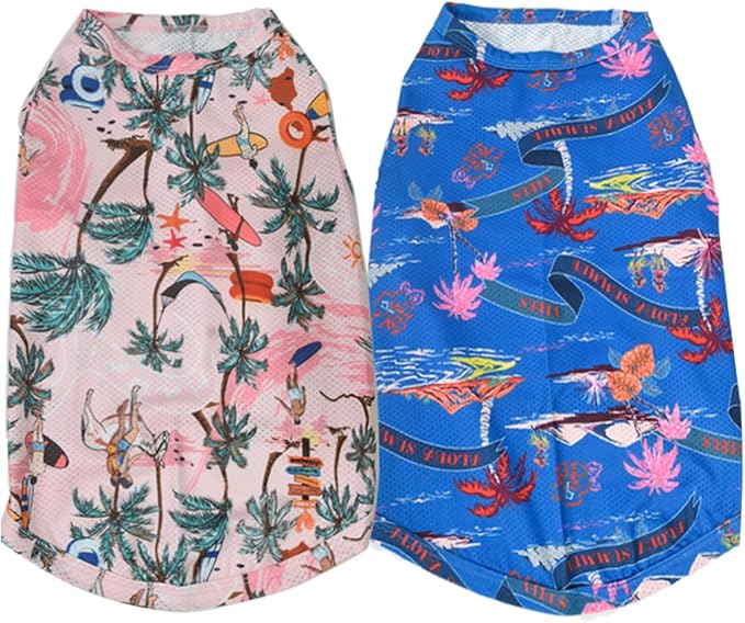 Dog Cooling Shirts, Large Dog Shirts, Dog Clothes for Boy Girl Dogs, Dogs Cooling T-Shirts for French Bulldog, Beagle, Dog Summer Shirts Hawaiian, Quick Dry Shirt for Dogs (L, 2 Pcs)