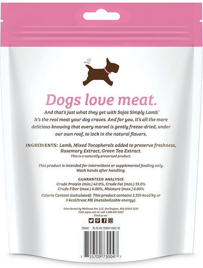 Sojos Simply Freeze Dried Dog Treats, Grain Free, Natural, Lamb Recipe, 4 oz Bag