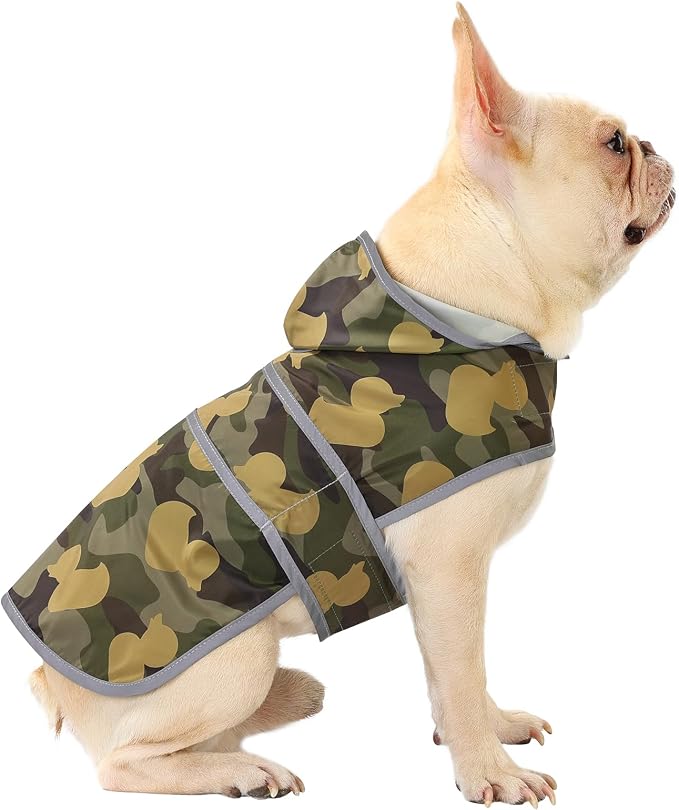 Dog Raincoat for Medium Dogs Waterproof Jacket Hooded Rain Coats with Reflective Strips Leash Hole & Poncho Adjustable Fit (CamoDuck,M)