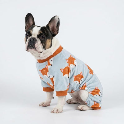 Fitwarm Funny Fox Dog Pajamas, Warm Dog Onesie, Dog Clothes for Small Dogs Girl Boy, Lightweight Velvet, Pet Outfit, Gray, Orange, XXL