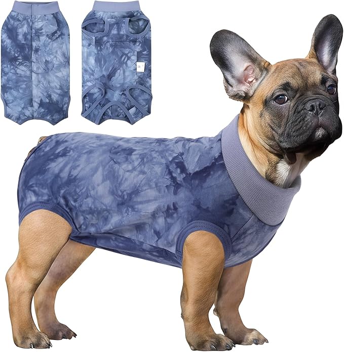 SAWMONG Recovery Suit for Dogs Female Male, Cotton Breathable Dog Onesie After Surgery Spay Neuter, Professional Pet Surgical Suit, Substitute E-Collar Cone (Tie-dye Blue, XS)
