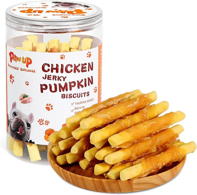 PAWUP Chicken Wrapped Biscuits Pumpkin Sticks & Jerky Duck Crisp Flakes, 12.5oz + 6oz, 1% Taurine Added, Rawhide Free