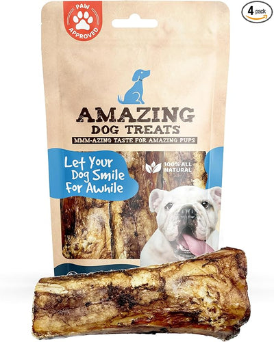 Amazing Dog Treats - 5-6 Inch Meaty Beef Marrow Bones (4 Count) - Best for Dogs - Long Lasting Chew - Filled Marrow