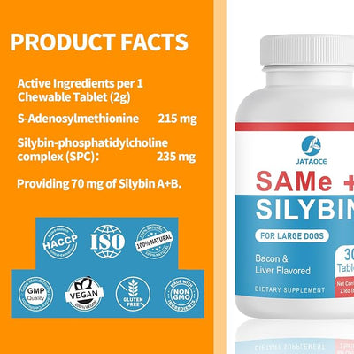 Same and Silybin for Dogs - S-Adenosyl-L-Methionine, Same for Dog, Liver Supplements for Large Dogs, Hepatic Supplement for Liver & Brain, Dog Liver Support (Same+Silybin), All Dogs (Under 120 lbs)